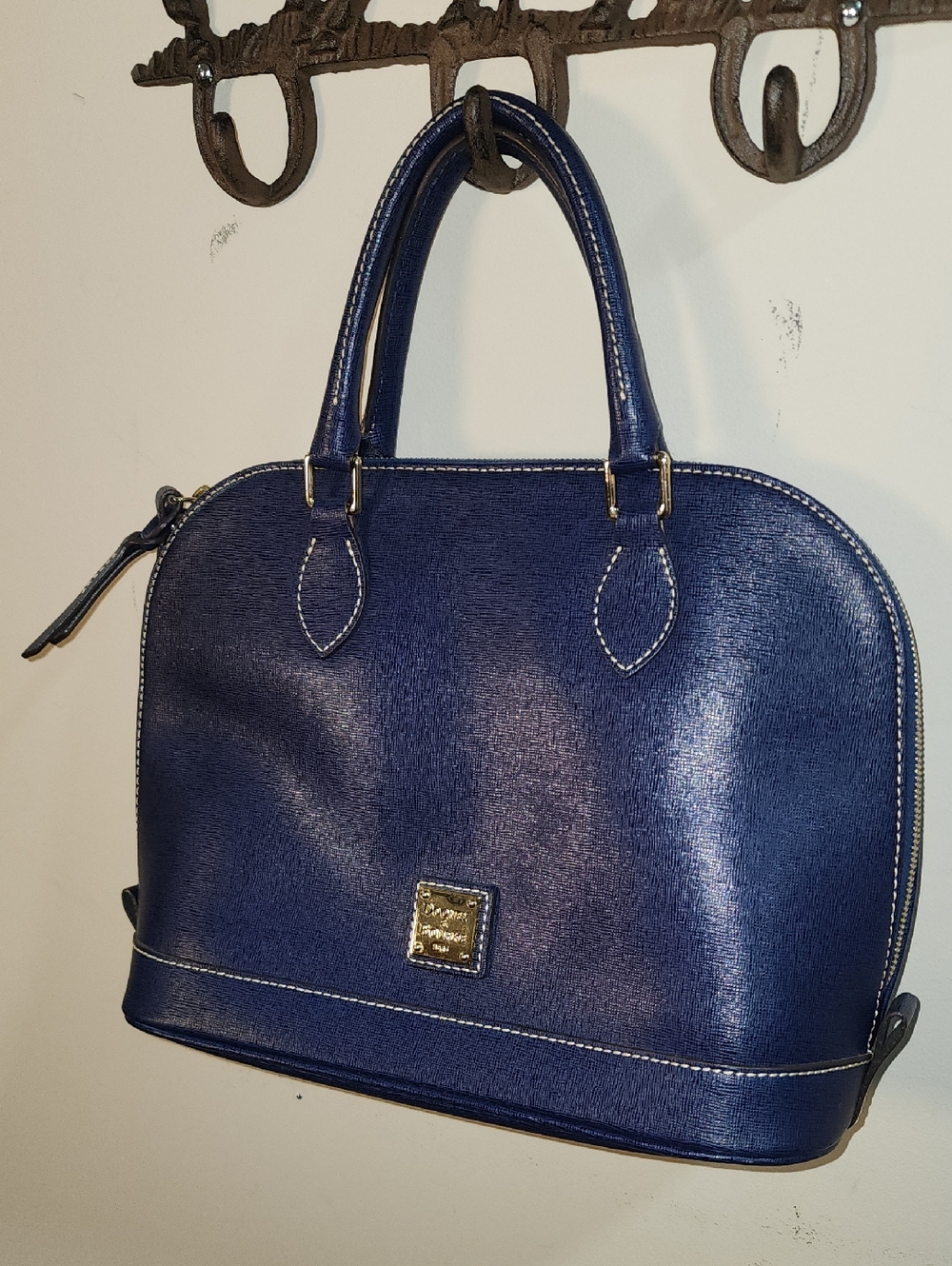 Dooney & Bourke Navy Blue Saffiano Leather Dome Satchel Crossbody Purse - Picture 7 of 8